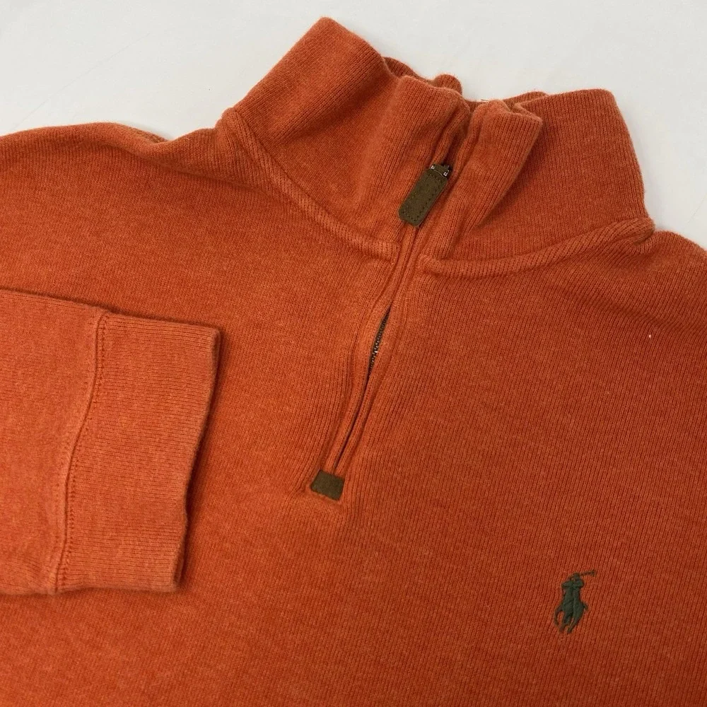 Polo Ralph Lauren Quarter Zip Pullover Mens XL Orange Cotton Knit Mock Neck Logo